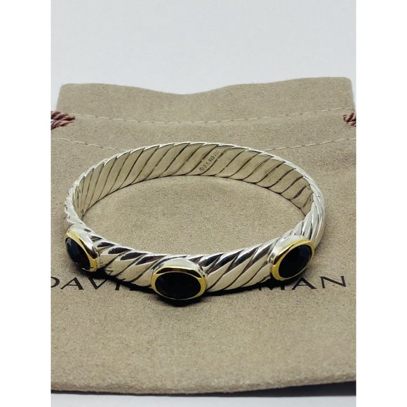 David Yurman SSilver 18K Gold 12MM Albion Oval Garnet  Rennaisance Bracelet 6.25 - Picture 1 of 6